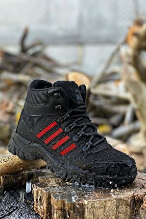 Big King Siyah Kırmızı Çizgili Kauçuk Unisex Trekking Bot