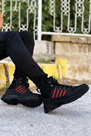 Big King Siyah Kırmızı Çizgili Kauçuk Unisex Trekking Bot