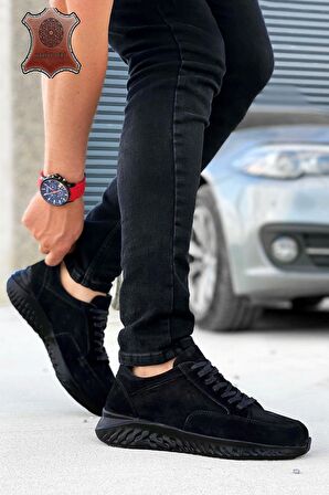 Big King Siyah Siyah Süet Hakiki Deri Erkek Spor Ayakkabı