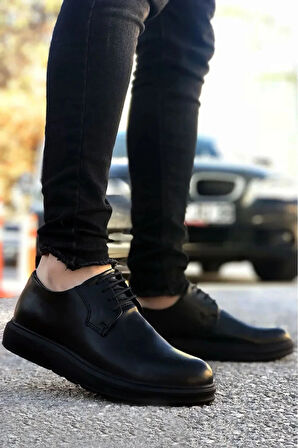 Big King Klasik Model Deri Tarz Bağcıklı Siyah Erkek Ayakkabı