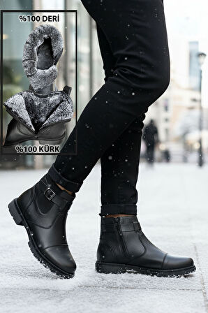 Big King İçi Kürklü Fermuarlı Hakiki Deri Erkek Bot