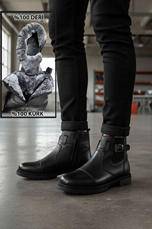 Big King İçi Kürklü Fermuarlı Hakiki Deri Erkek Bot