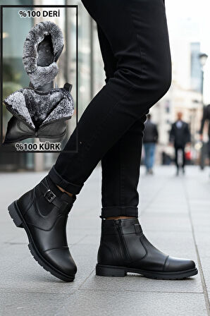 Big King İçi Kürklü Fermuarlı Hakiki Deri Erkek Bot