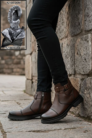 Big King İçi Kürklü Fermuarlı Hakiki Deri Erkek Bot