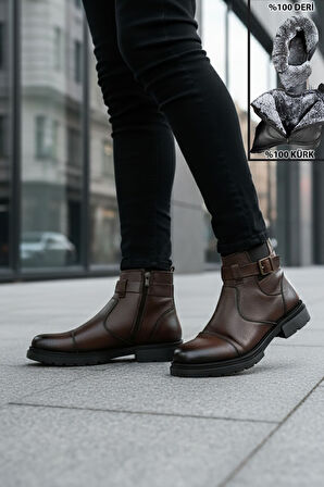 Big King İçi Kürklü Fermuarlı Hakiki Deri Erkek Bot