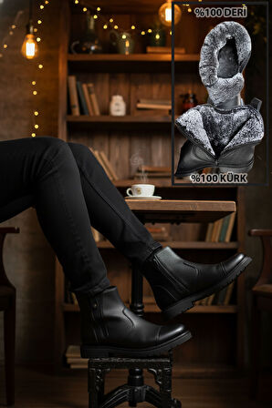 Big King İçi Kürklü Fermuarlı Chelsea Hakiki Deri Erkek Bot