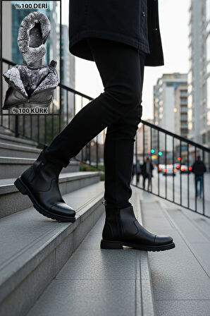 Big King İçi Kürklü Fermuarlı Chelsea Hakiki Deri Erkek Bot