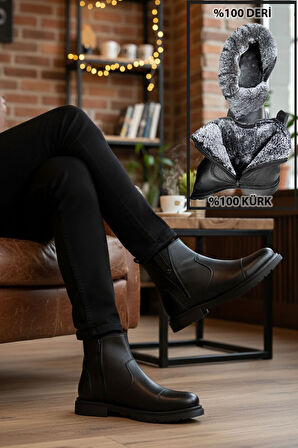 Big King İçi Kürklü Fermuarlı Chelsea Hakiki Deri Erkek Bot