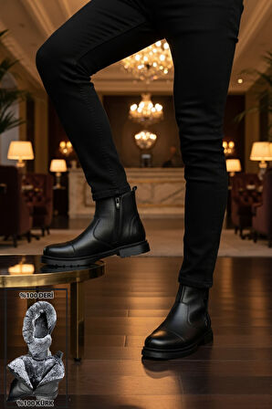 Big King İçi Kürklü Fermuarlı Chelsea Hakiki Deri Erkek Bot