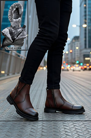 Big King İçi Kürklü Fermuarlı Chelsea Hakiki Deri Erkek Bot