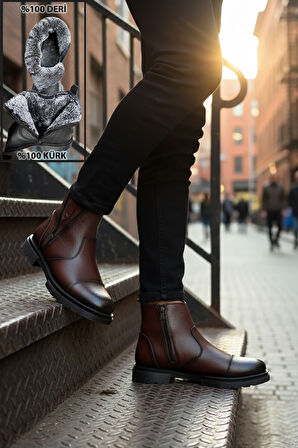 Big King İçi Kürklü Fermuarlı Chelsea Hakiki Deri Erkek Bot