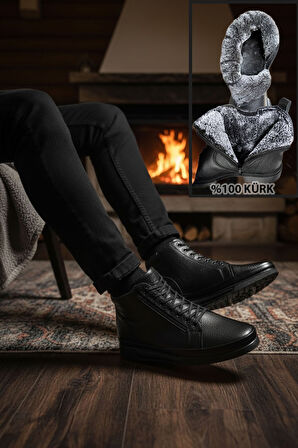 Big King Fermuarlı İçi Kürklü Hakiki Deri Erkek Bot