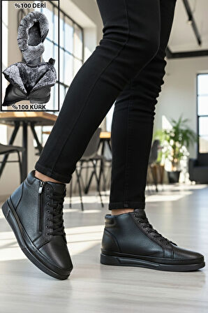 Big King Fermuarlı İçi Kürklü Hakiki Deri Erkek Bot