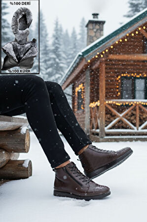 Big King Fermuarlı İçi Kürklü Hakiki Deri Erkek Bot
