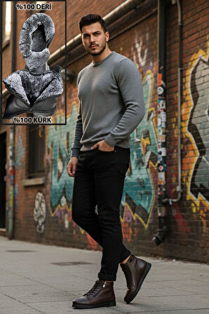 Big King Fermuarlı İçi Kürklü Hakiki Deri Erkek Bot