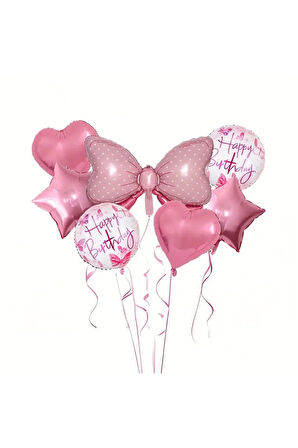 7 adet Pembe Kurdele Temelli Doğum Günü Balon Seti