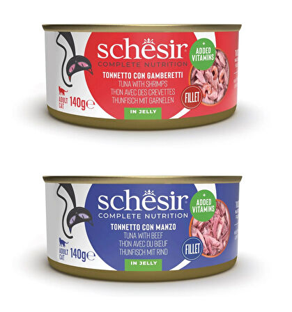 Schesir 2 Çeşit Karma Tam ve Dengeli Kedi Konserve Jöleli 140 Gr. X 2 Adet