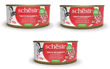 Schesir Ton ve Karidesli Tam ve Dengeli Kedi Konserve Jöleli 140 Gr. X 3 Adet