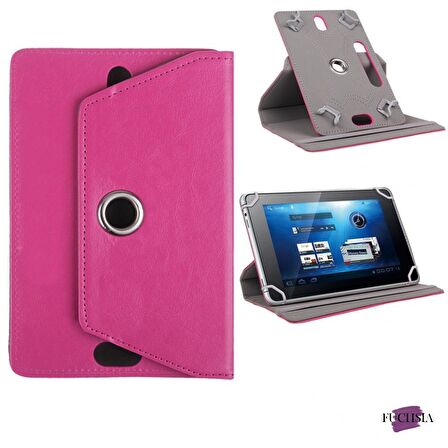 Huawei MatePad T10S 10.1 inç Uyumlu Fuchsia 360° Dönebilen Standlı Kapaklı Universal Tablet Kılıfı