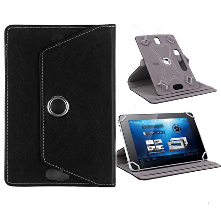 Alcatel 1T10 Smart 10 inç Uyumlu 360° Dönebilen Standlı Kapaklı Universal Tablet Kılıfı