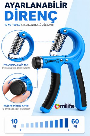 El Bilek Güçlendirici 5-60 Kg Ayarlı Sayaçlı Egzersiz Yayı Fitness Grip Güç Arttırıcı