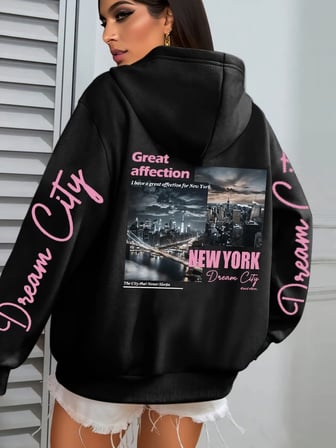 New York Dream City Büyük Sevgi Baskılar Kadın Kapüşonlular Hip Hop Gevşek Streetweet Tüm Maç