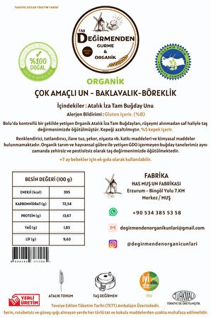 Organik Atalık Çok Amaçlı Un - Baklavalık-Böreklik - 1 Kilo