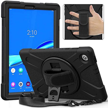 Lenovo M10 Plus TB-X606F Uyumlu Defender Tablet Kılıfı Askılı 360° Dönebilir Standlı Tam Koruma