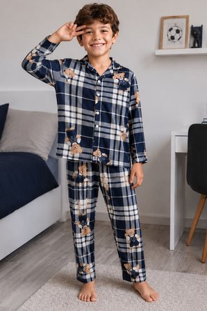 Erkek Çocuk Aile Boyu Pamuklu Desenli Pijama Takım TKM1024