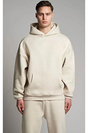 Erkek Bej Rengi Oversize Sweatshirt