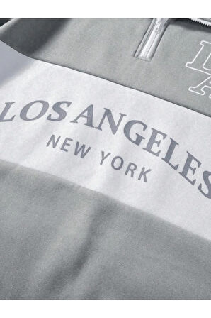 Erkek Gri Beyaz Çizgili Fermuarlı Sweat