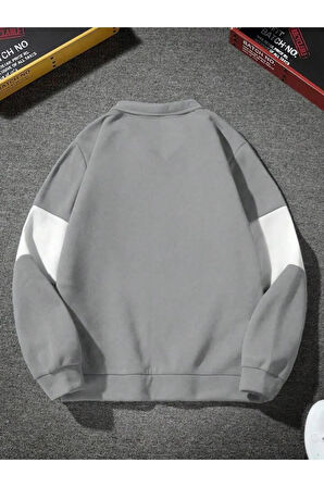 Erkek Gri Beyaz Çizgili Fermuarlı Sweat