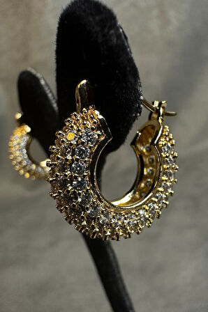 Uretti - İREM 3914 Zirkon Taşlı Su Yolu Model Minimal Çelik Halka Küpe