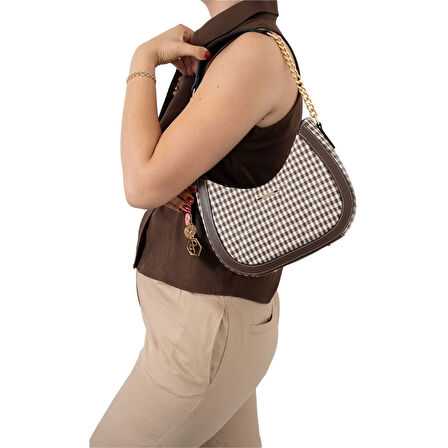 Silver Polo  Kadın Omuz Çantası 1168-47818 SILVER POLO BAYAN ÇANTASI M191 KAHVE SARI-MAT KAHVE