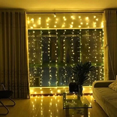 8 Fonksiyonlu 200 Led 10 Saçak Şerit Led 2x2 Perde İp Led  (Gün Işığı)