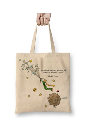 Le Petit Prince Küçük Prens Beyaz Bez Çanta Uzun Saplı Alışveriş Çantası Plaj Çantası