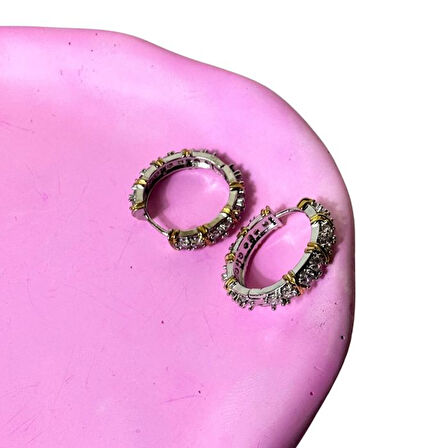 Uretti - Melik 9215 4062 Zirkon Taşlı Gold Detaylı Çelik Halka Küpe