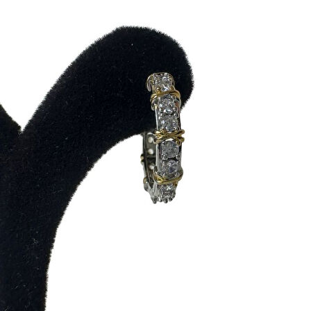 Uretti - Melik 9215 4062 Zirkon Taşlı Gold Detaylı Çelik Halka Küpe