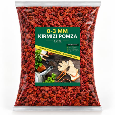 0-3 mm Kırmızı Pomza Kumu 5 Litre Volkanik Cürüf Özellikleri ile Su Tutma Kapasitesi