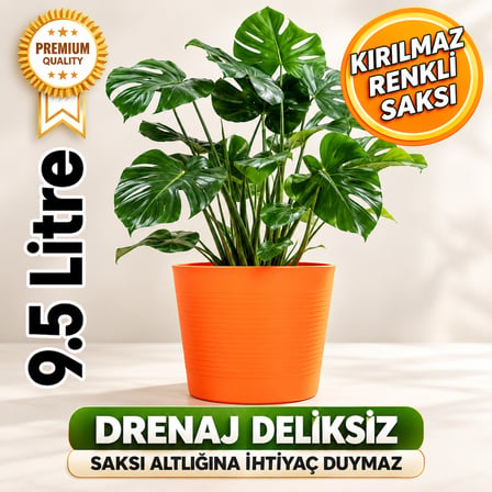 Turuncu Drenajlı 9.5 Litre Dekoratif Bitki Saksısı - Iç-Dış Mekan Bitkileri Için Uygun Saksı