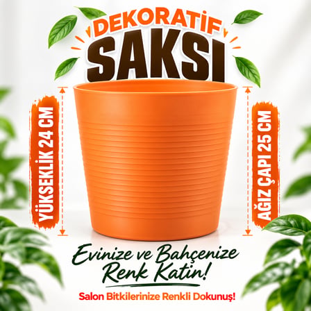 Turuncu Drenajlı 9.5 Litre Dekoratif Bitki Saksısı - Iç-Dış Mekan Bitkileri Için Uygun Saksı