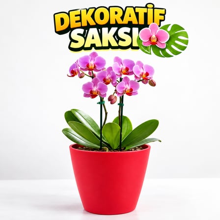 Dekoratif Saksı 12.5 cm | Canlı Kırmızı Renk | 1.25 Lt | Orkide ve Salon Bitkileri Için