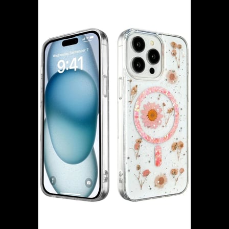 Apple iPhone 14 Pro Kılıf Daisy Simli Magsafe Kapak - Pembe