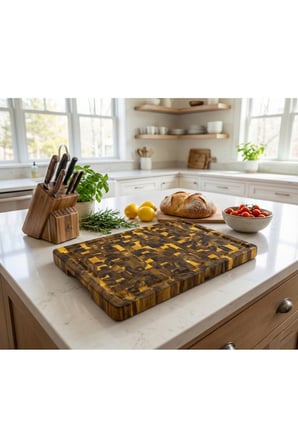 Akasya Kesme Tahtası XL Boy ENDGRAIN 40x32x3 cm VNHT-003 Masif Ahşap Doğrama tahtası Sunum Tahtası