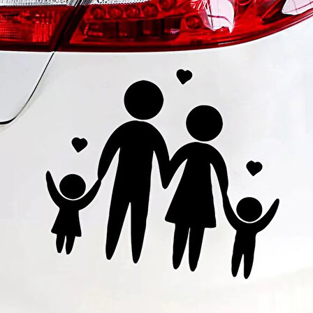 Aile Baba Anne Kız ve Erkek Çocuk Sticker 23CM Siyah Renk
