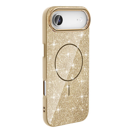 iPhone 17 Air Kılıf Kablosuz Şarj Özellikli Parlayan Simli Okso Kapak