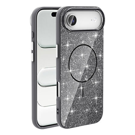 iPhone 17 Air Kılıf Kablosuz Şarj Özellikli Parlayan Simli Okso Kapak