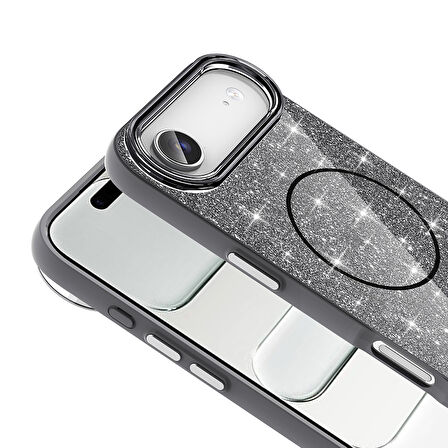 iPhone 17 Air Kılıf Kablosuz Şarj Özellikli Parlayan Simli Okso Kapak