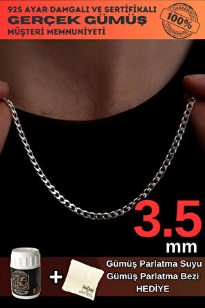 Erkek Gümüş Kolye - 3.5mm Gurmet Model 925 Ayar Gümüş Erkek Kolye Zincir 2472532776430