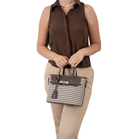 Silver Polo  Kadın Omuz Çantası 1185-47860 SILVER POLO BAYAN ÇANTASI M191 KAHVE SARI-MAT KAHVE
